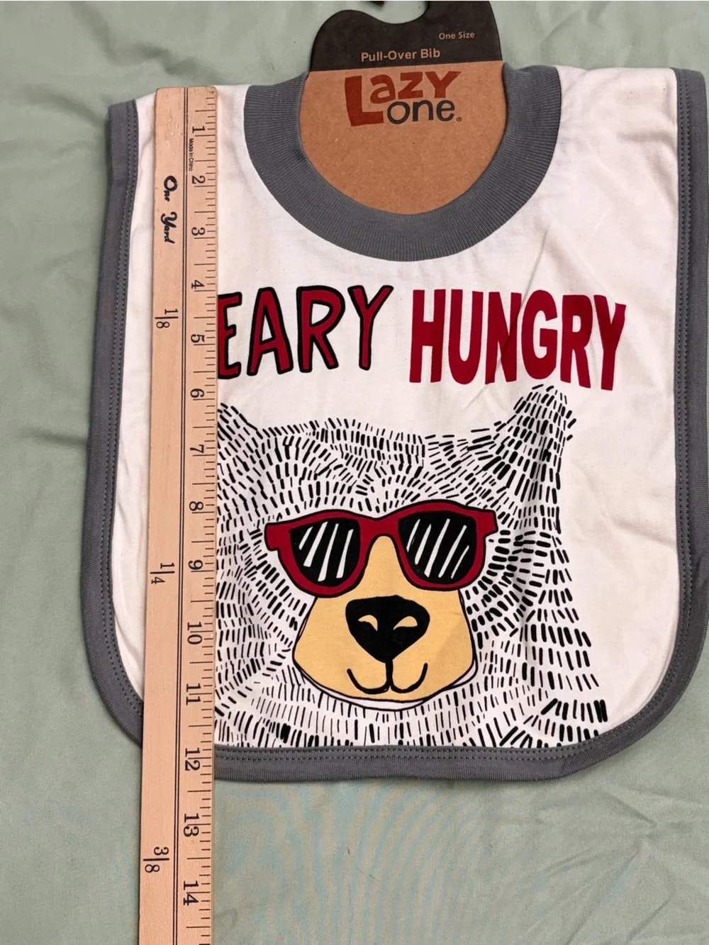 Lazy One White Bib with Bear Wearing Red Sunglasses